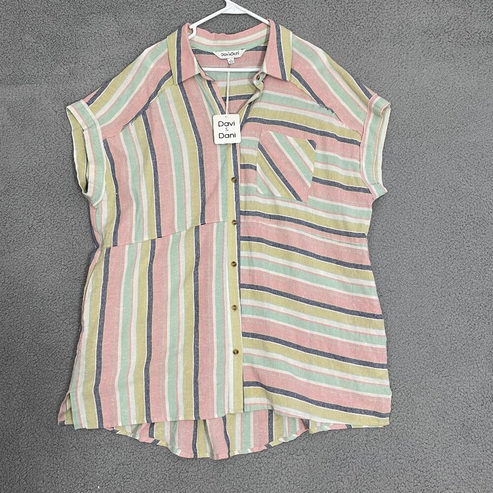 Davi & Dani Women's Pastel Stripe Button-Up Dress